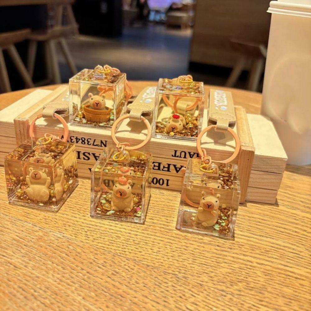 Transparent Capybara Quicksand Bottle Keychain Quicksand Bottle Capybara Key Chain  Birthday Gift