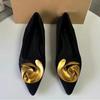 Soleist Pointed Toe Summer Women Flats Elegant Metal Flower Trend Black Luxury Female Dress Shoes Solid Work Office Footwear