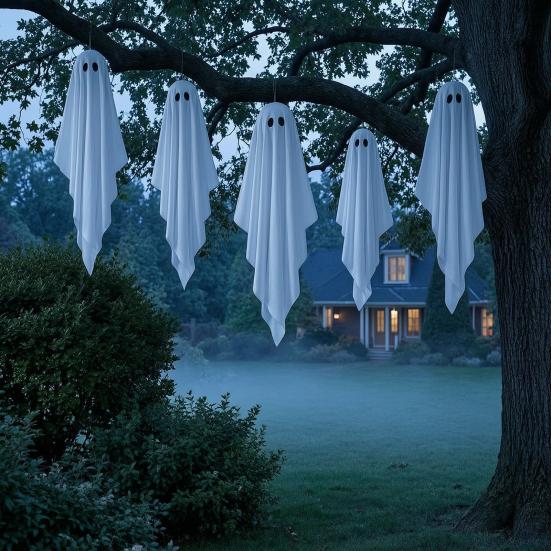 Outdoor Halloween Decorations Hanging Ghost Decoration, Large Spooky with Hook Entrance Ornaments for Tree, Front Yard, Patio, Lawn, Garden,