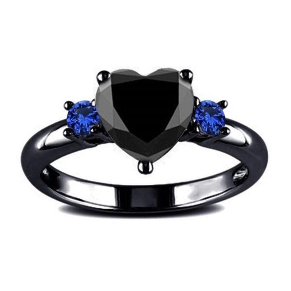 Elegant Heart Shaped Ring Black Gun Color 925 Silver Plated Womens Fashion Jewelry no. 6 чёрный