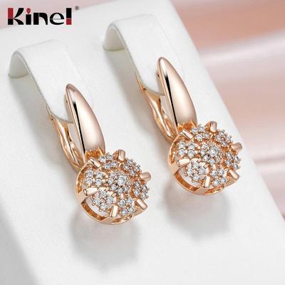 Orecchini inglesi con pavé di zirconi naturali Kinel per le donne Gioielli di lusso classici in oro rosa