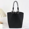 Fashion Soild Color Knitted Bucket Bag Handmade Large Capacity Wrist Bag Woven Ring Buckle Tote Bag For Women Girls