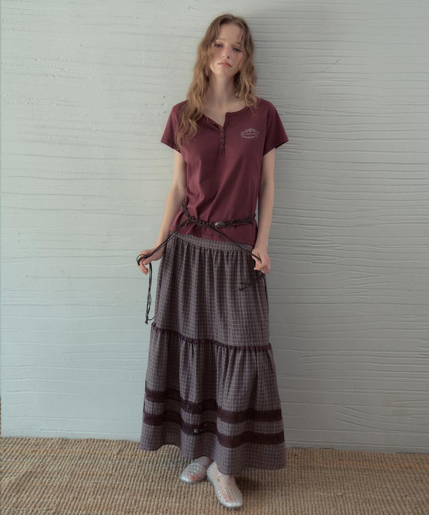 Aueonoseuteljia Henley Print Half T-Shirt_Wine(Ob6Tp11)