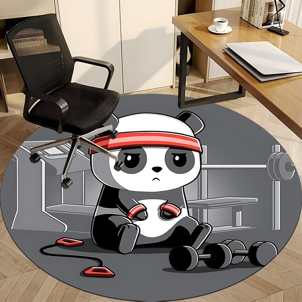 1pc Panda Fitness Office Round Area Rug, Indoor Mat Suitable For Office, Under Office Chairs Bedroom Living Room Home Decor, Room Deco