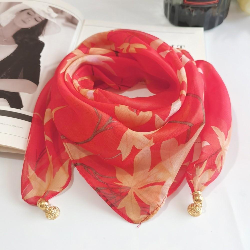 Fashion Sunscreen Silk Scarf Printed Luxury Small Square Scarf Magnetic Buckle Scarf For Women