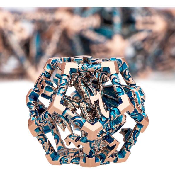 ARUOHHA Hollow DND Dice Set Copper Blue 5-Headed Dragon D and D Dice with Gift Box, Dungeons and Dragons Role Playing Games 7PCS Metal Polyhedral