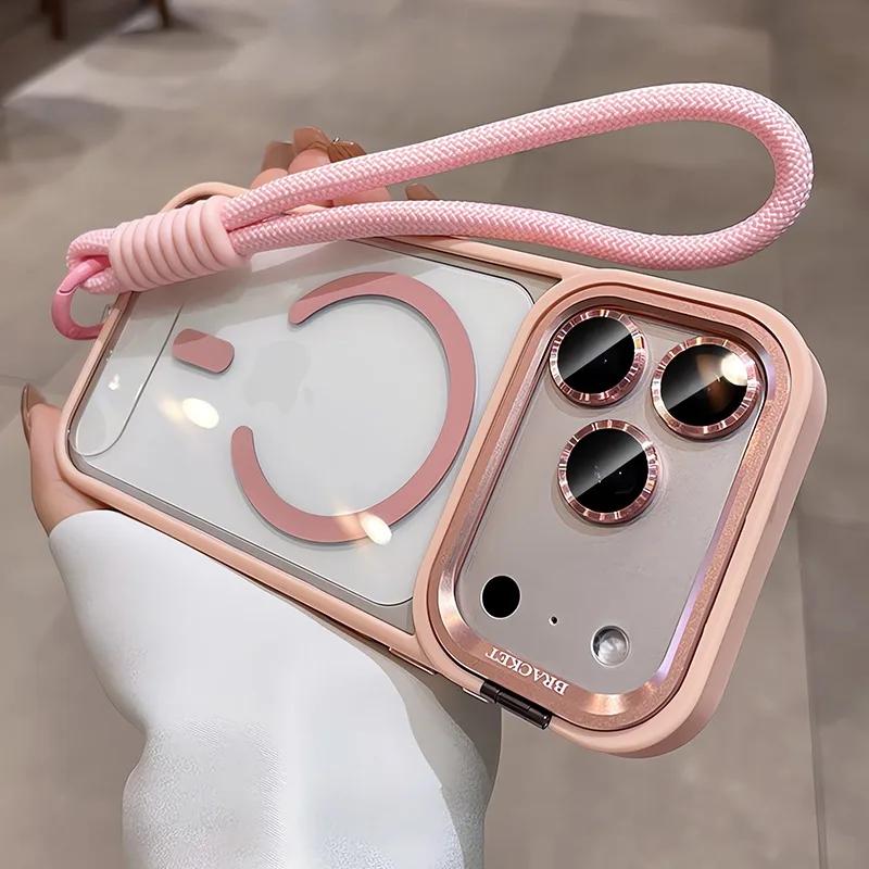 For Magsafe Camera Bracket Lanyard Case for iPhone 17 16 Pro Max Air 14 15 Plus 11 12 13 Lens Film Hand Wrist Strap Clear Cover