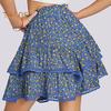 Women Cake Skirt High Waisted Double-Layered Ruffle Bohemian Mini Skirt with Elastic Waistband Lace Hem Skirt