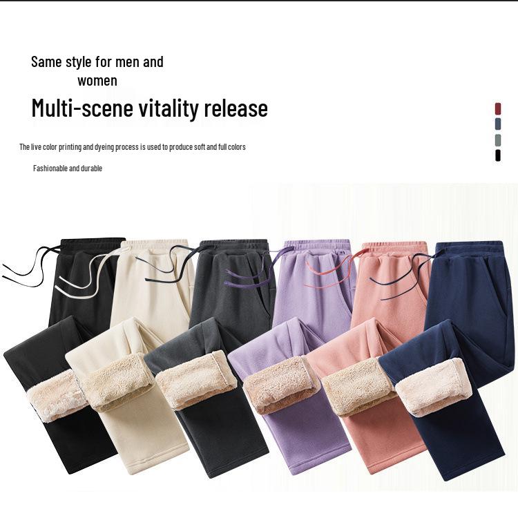 Heavyweight Unisex Velvet Trousers: Winter Warm, Thick Cotton, Loose Straight Leg, Casual Sports Pants.