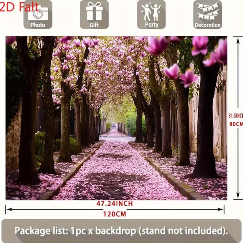 2D Spring Cherry Blossom Avenue Garage Door Decoration Floral Tree Tunnel Mural