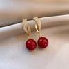 1 Pair of Fashionable Classic Inlaid Rhinestone Red Color Round Bead Earrings, Ladies' Elegant Holiday Party Accessories Zircon