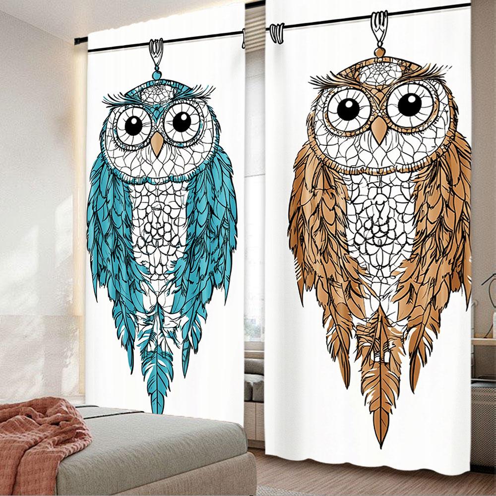 

2 шт. Совиные шторы в стиле Ловца снов, Совы, Магические дальновидные птицы, Подходят для гостиной и спальни, 29,53X65,35 дюйма 41x90in(105x230cm)