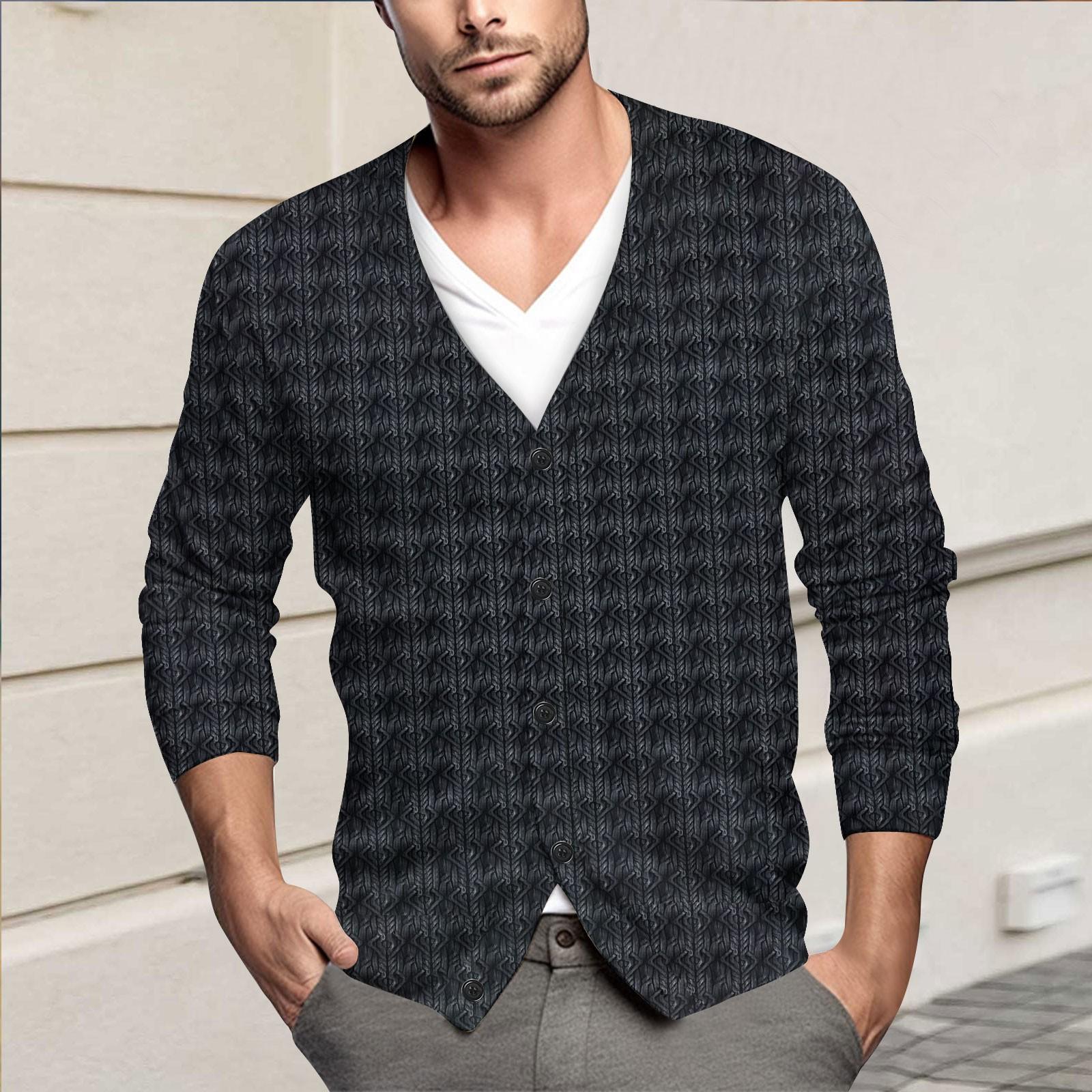 Мужская повседневная однобортная модная куртка-кардиган с длинными рукавами на пуговицах XL чёрный