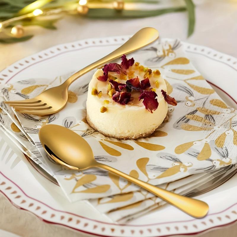 Set 12 Bucăți Linguriță și Furculiță din Oțel Inoxidabil Argintiu Auriu Set Veselă de Bucătărie și Casă Linguriță Grosă Grad Alimentar