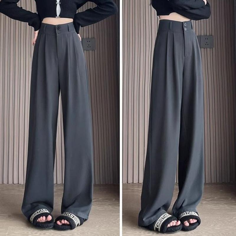 Spring and Autumn Lady Baggy High Waist Suit Pants Women Straight Leg Trousers Girls Casual Daily Slacks