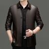 Leather Jacket Men's Autumn Sheepskin Middle-aged and Elderly Plus Velvet Leather Jacket Dad's Button Lapel Jacket