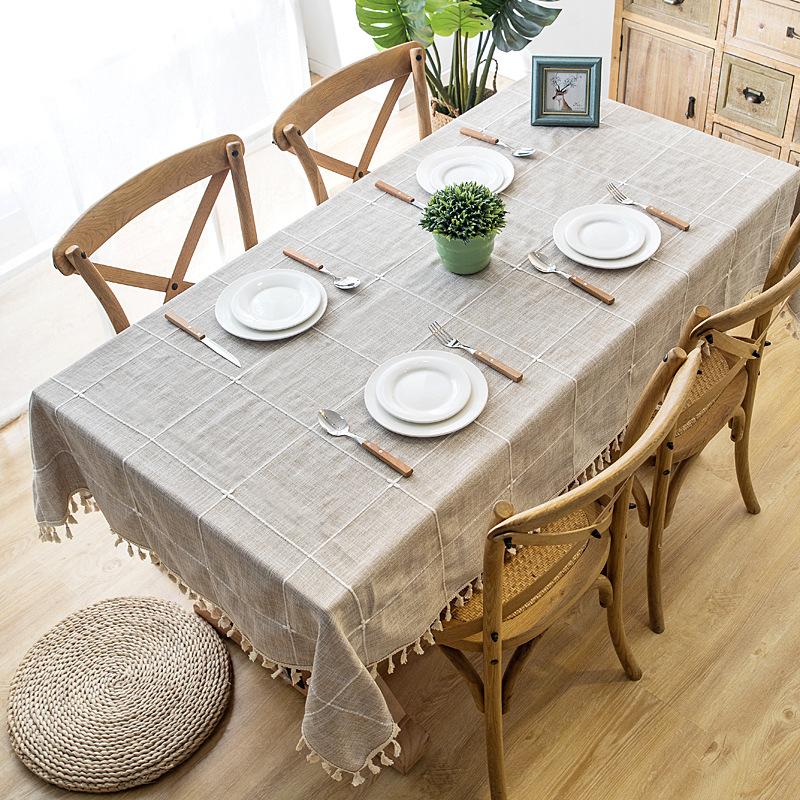 Waterproof Plaid Imitation Cotton And Linen Embroidery Fringed Lace Geometric Rectangular Dining Table Coffee Table Tablecloth Tablecloth