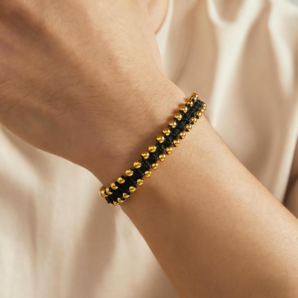 Handmade Braided Bracelet Jewelry for Women 4mm High Quality Gold Plated Beads Bracelets Bijoux Fashion Pulseras Femme