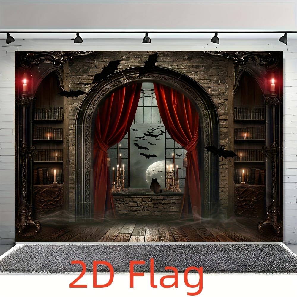 1 2D-Banner multifunktionaler Fotografie-Hintergrundstoff mit magischem Besen und Vampirschloss für Partys und Veranstaltungen