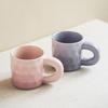 Ceramic solid color mug Home daily drinking cup Breakfast milk Oat cup Round fat handle coffee cup