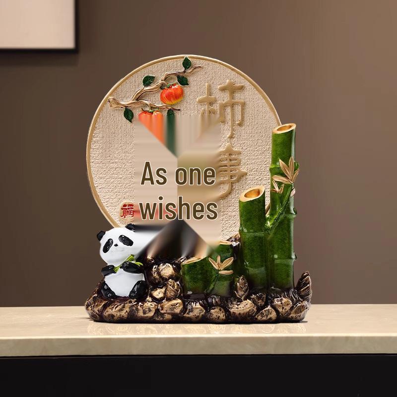 Bamboo Panda Decorative Ornament for Living Room, Office, or Entryway