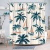 1 Mid-Century Modern Digital Art Shower Curtain - Palm Trees On Cream Background With Hooks, Machine Washable Polyester