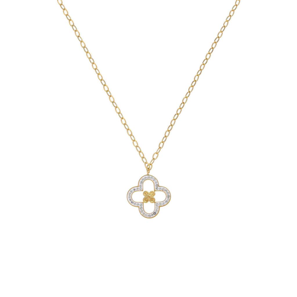 European Retro Zircon Stainless Steel Necklace: High-End Cross-Border Clavicle Chain