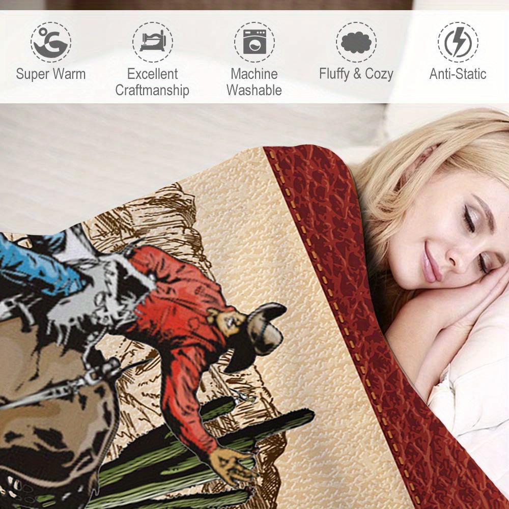 Luxurious Rustic Western Flannel Throw Blanket - Vintage Farmhouse Cow & Cactus Design, Ultra-Soft, Colorful Fuzzy Blanket