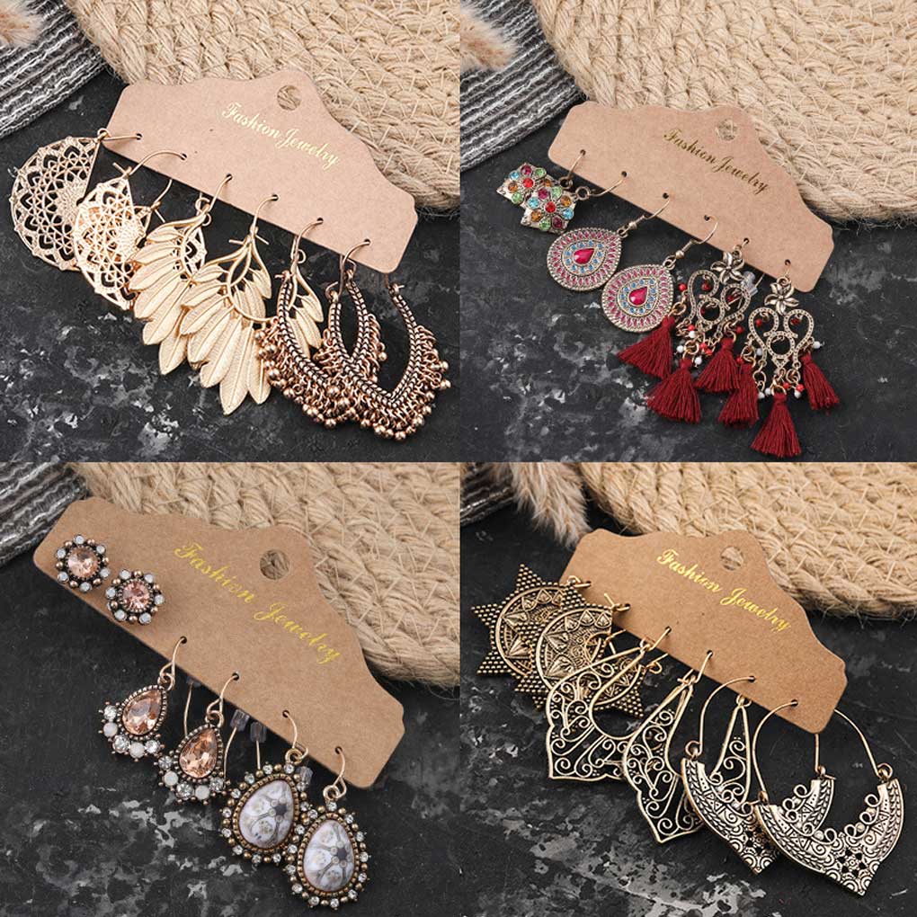6pcs Bohemian Earrings Exquisite Beautiful Vintage Jewelry Hanging Decor Ear Pendant Geometric Earring Pendant