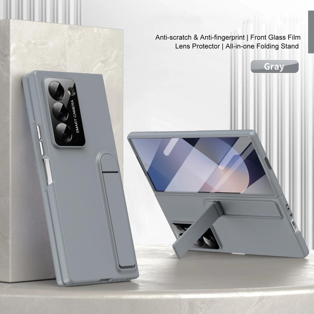Luxury Matte with Kickstand Holder Phone Case for Samsung Galaxy Fold Z 7 6 5 4 3 Built in Screen Protect Back Shockproof Cover