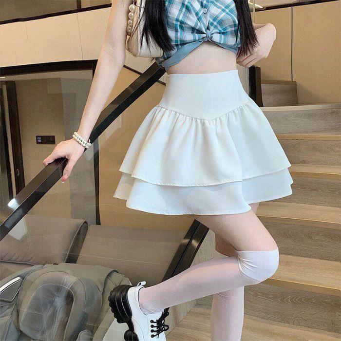 Elastic Waistband 2026 Spring/Summer Sweet Girl High Waist A-line Skirt L белый