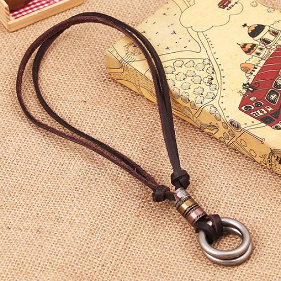 Men Women Fashion Vintange 2 Circle Pendant Brown Genuine Leather Necklace Sale! Men Women Fashion Vintange 2 Circle Pendant Brown Genuine Leather Necklace Sale!