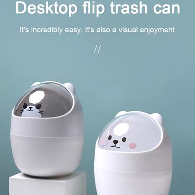 Desktop Semplice Bidone Della Spazzatura Con Coperchio Piccolo Simpatico Orso Contenitore Porta Penna Per Dormitorio Studentesco