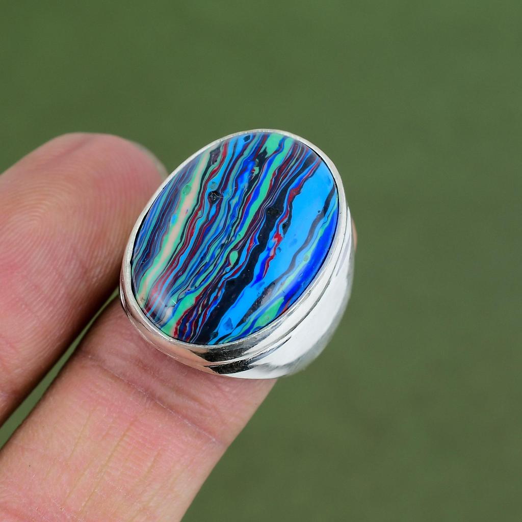 Rainbow Calsilica Ring 925 Sterling Silver Rings Handmade Real Gemstone Ring Rainbow Calsilica Jewelry Gifts For Her Available In Ring Size
