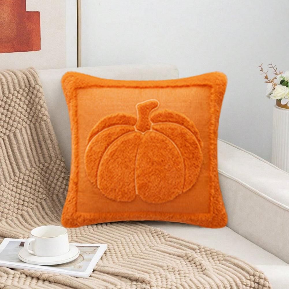 Fall Throw Pillow Cover 18"x18" Plush Pumpkin And Fluffy Maple Leaf Cushion Cover for Halloween Home Couch Sofa Bedroom Car