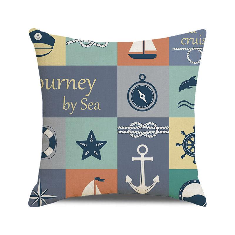 Watercolor Maritime-themed Logo Digital Printing Short Plush Pillow Covers for Car Sofa Office Cushion Cover Home Goods
