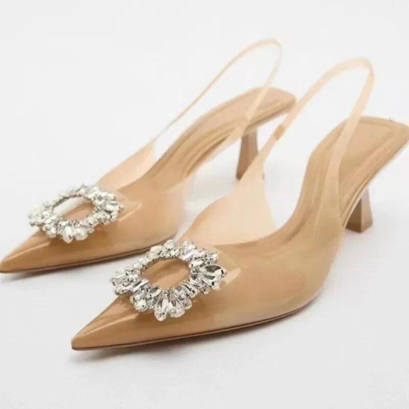Women's Pointed Head High Heeled Sandals Summer 2024 Sexy Woman Shoes Fashion Pearl Decoration Slingback Woman Pumps