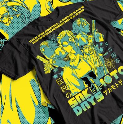 Sakamoto Japanisches Anime Muster Anime T-Shirt für Männer Frauen im Sommer Reine Baumwolle Retro Locker und Modisch Rundhals Oberteil
