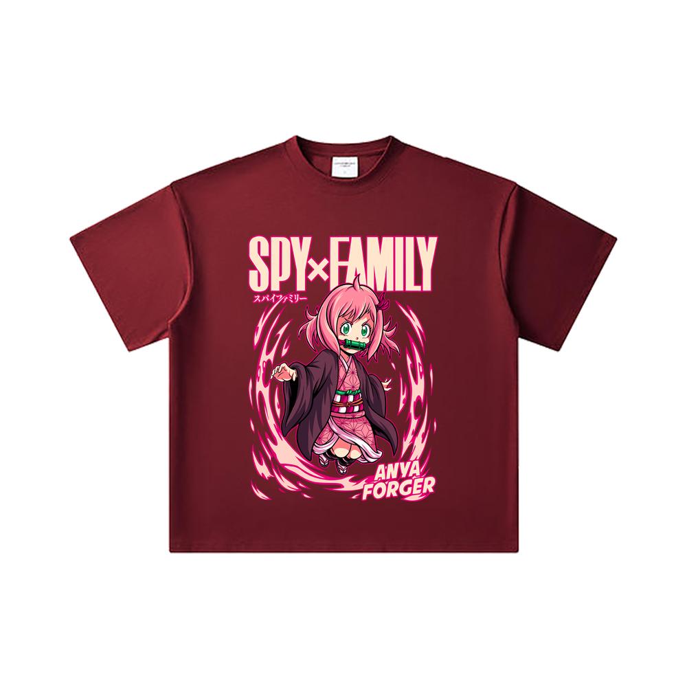 

260 GSM Double Yarn 32 Count 100% Cotton Spy x Family V6 Print Unisex Heavy Cotton T Shirt 2XL вина червоного кольору