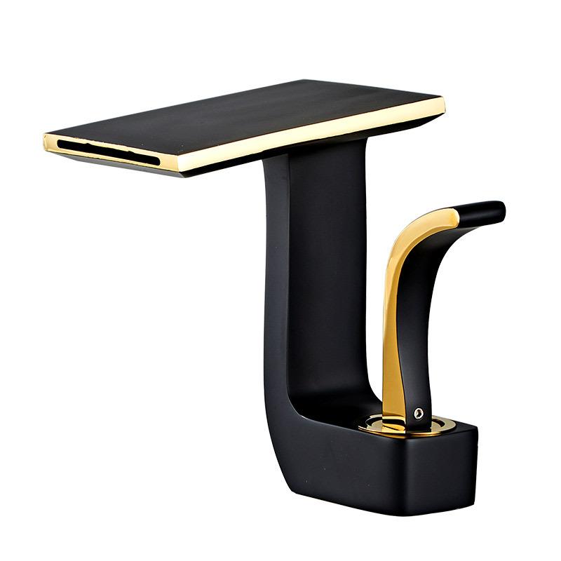 White Gold Waterfall Basin Faucet Brass Deck Mounted Bathroom Washbasin Faucet Creative Single Hole Hot and Cold Wash Basin Tap