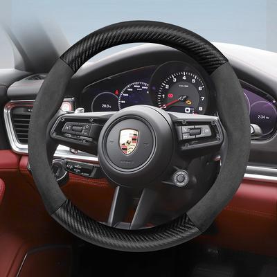 Geschikt voor Porsche Suede Mat Koolstofvezel Textuur Stuurwielhoes Geschikt voor Casenne 996 Macan 957 Volante Boxster 986 718 Turbo Panamera