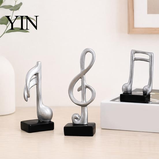 Resin Musical Note Decor 3Pcs Minimalist Music Sculpture, Treble Clef & Eighth Quarter Desk Figurine for Piano Room Living Room, Matte Art Collectible
