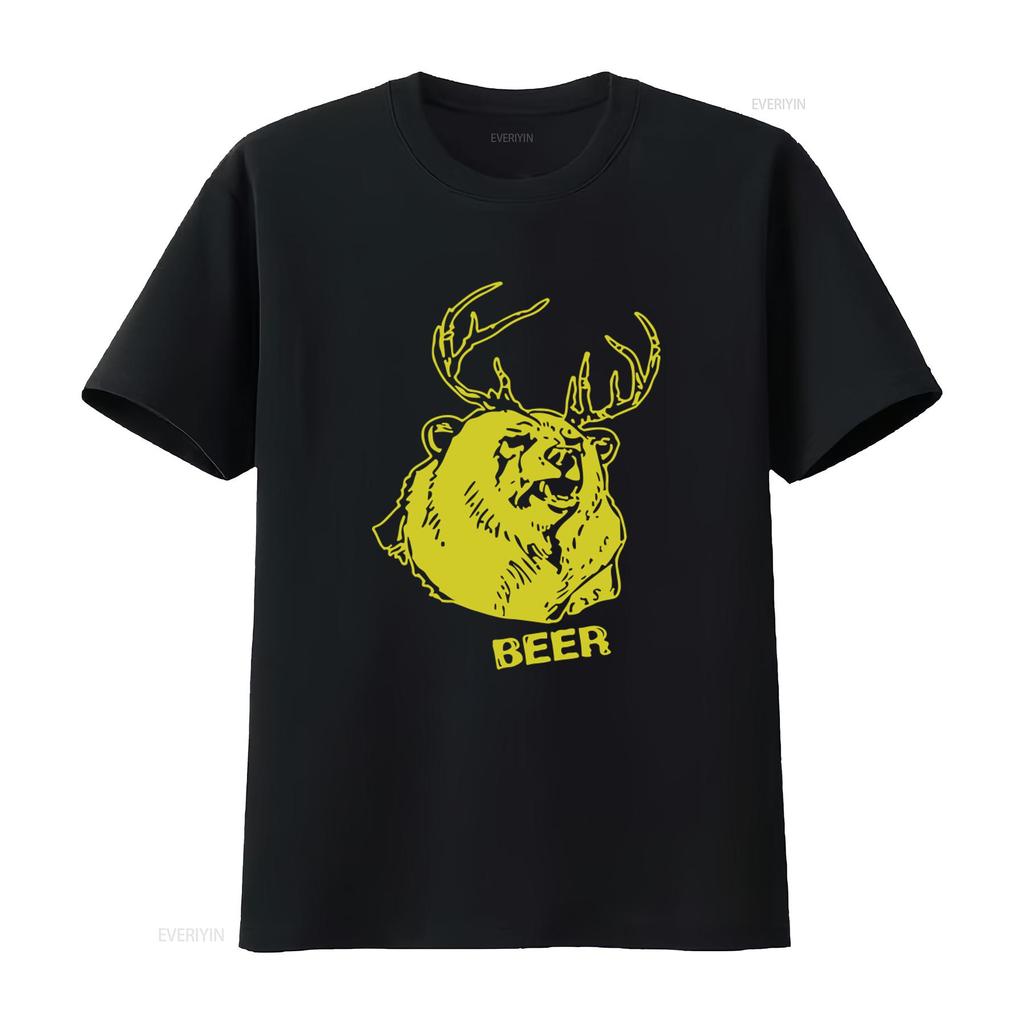 Bier Bär Reh Trinken Lustiges T-Shirt für Freizeit Vintage Gewaschen Leicht Bequem Weich Dehnbar Mode