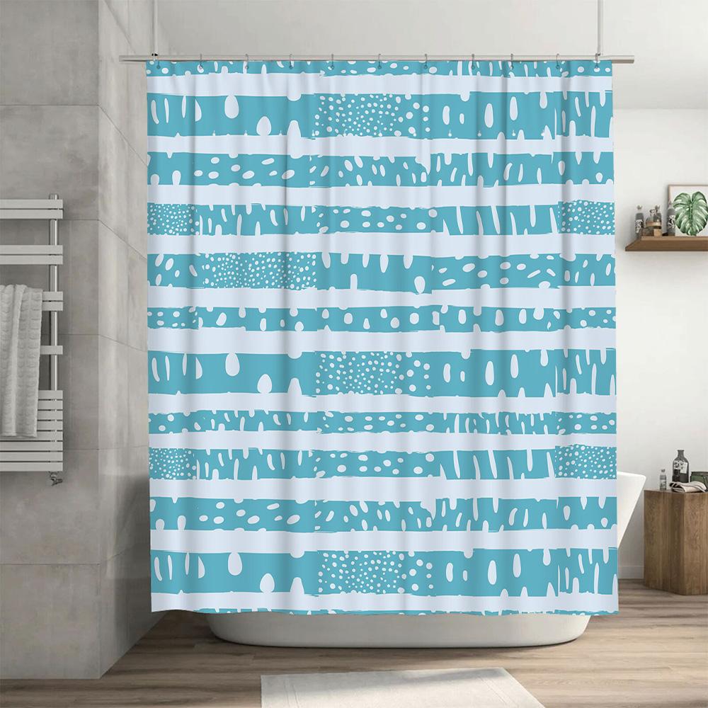 Blue Striped Waterproof Shower Curtain Modern Bathroom Decorations for Bathrooms Rectangular Design with White Pattern Print Mad