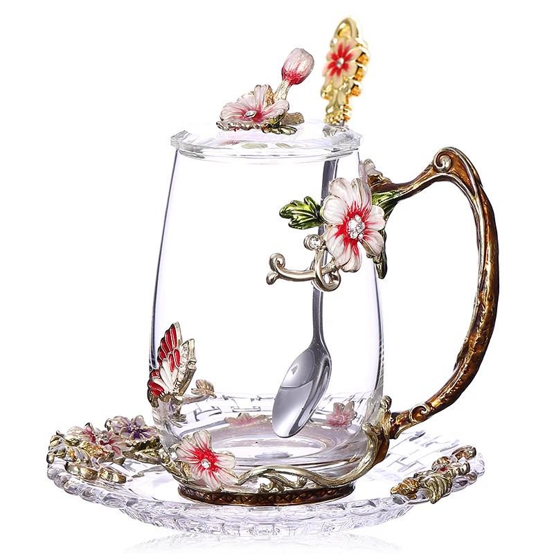 

Элегантная цветочная чайная чашка клуазоне для женщин - Роскошная чашка для воды для офиса и дома 301-400ml