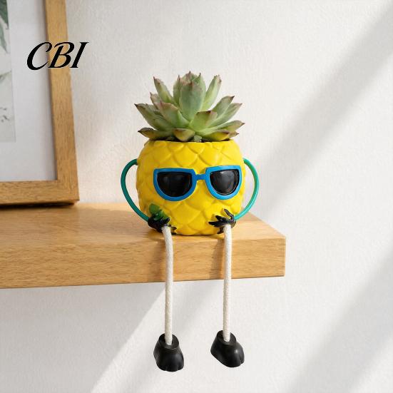 Charming Desktop Decorative Pot Pineapple Tabletop Planter, Succulents with Hanging Legs, Versatile Unique Office Table Decoration Organizer, Tropical