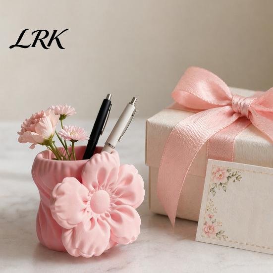 Dressing Table Pen Holder 3D Printed Silk Flower Holder, Cute Puff Desk Fluffy Petal Container Organizer, Makeup Brush Storage, Vase Decorative