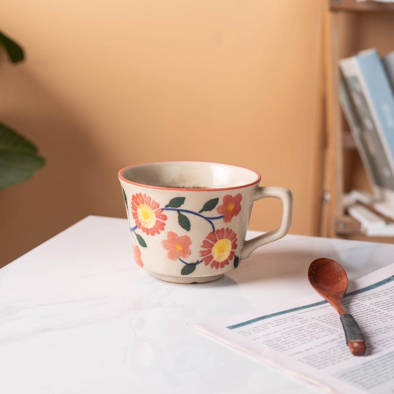 Ins Style Home Flower Breakfast Ceramic Simple Mug Office Personalized Water Cup Coarse Pottery Coffee Cup Flower