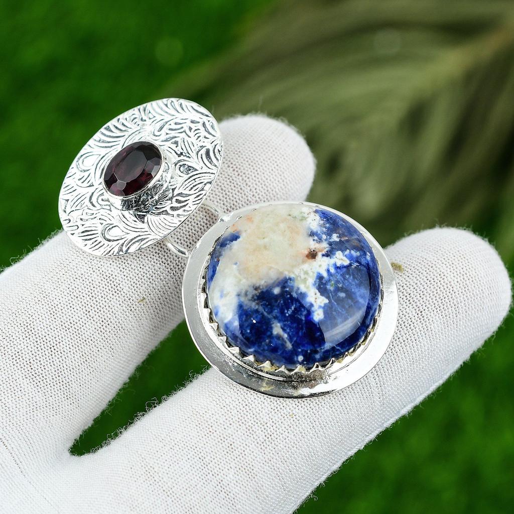 Piatră prețioasă Sodalit Naturală Bijuterii Indiene Pandantiv din Argint Sterling 925 Pentru Femei