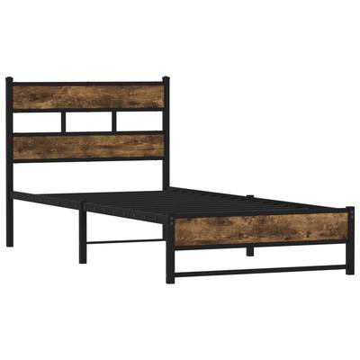 Metal Bed Frame Without Mattress Smoked Oak Finish 80x200 Cm